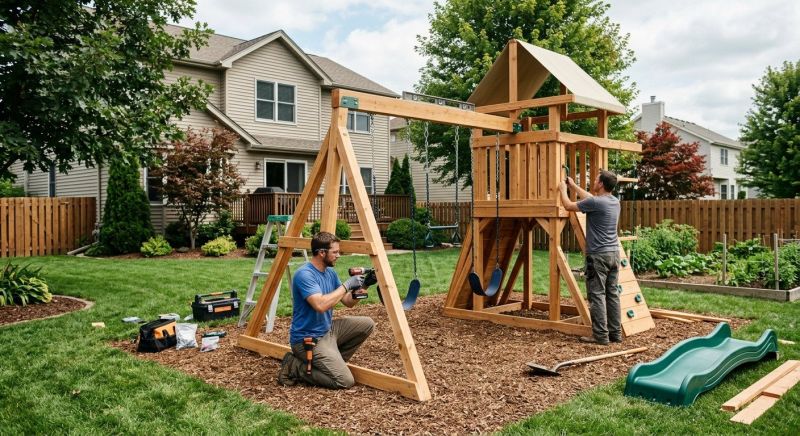 Wooden Swing Set Installation in Kansas City, KS